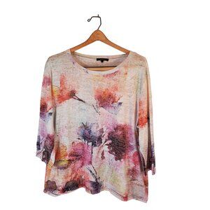 Women's Radzoli Shirt Watercolor Knit Tunic Top 3/4 Sleeve Wide Neck Size 1X